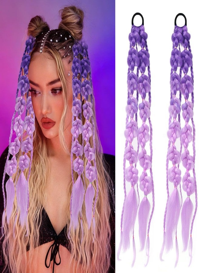 SYGY 2PCS Purple Braided Hair Extensions, Elastic Tie-On Twisted Braided Long Faux Hair Ties for Women Girls, Fun Easy Synthetic Hairpieces, Cute Ponytail Holders for K-pop Lovers, Parties, Raves, Gifts - Image 1